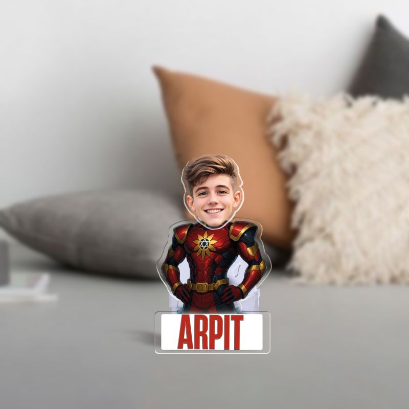 Personalized Cartoon Theme Funny Face Caricature Birthday Return Gift for Kids, Girls & Boys Solar Powered Moving Head for Car Dashboard & Table Decor (Shaktiman)